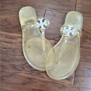 Tory Burch Clear Gold Logo Thong Sandals